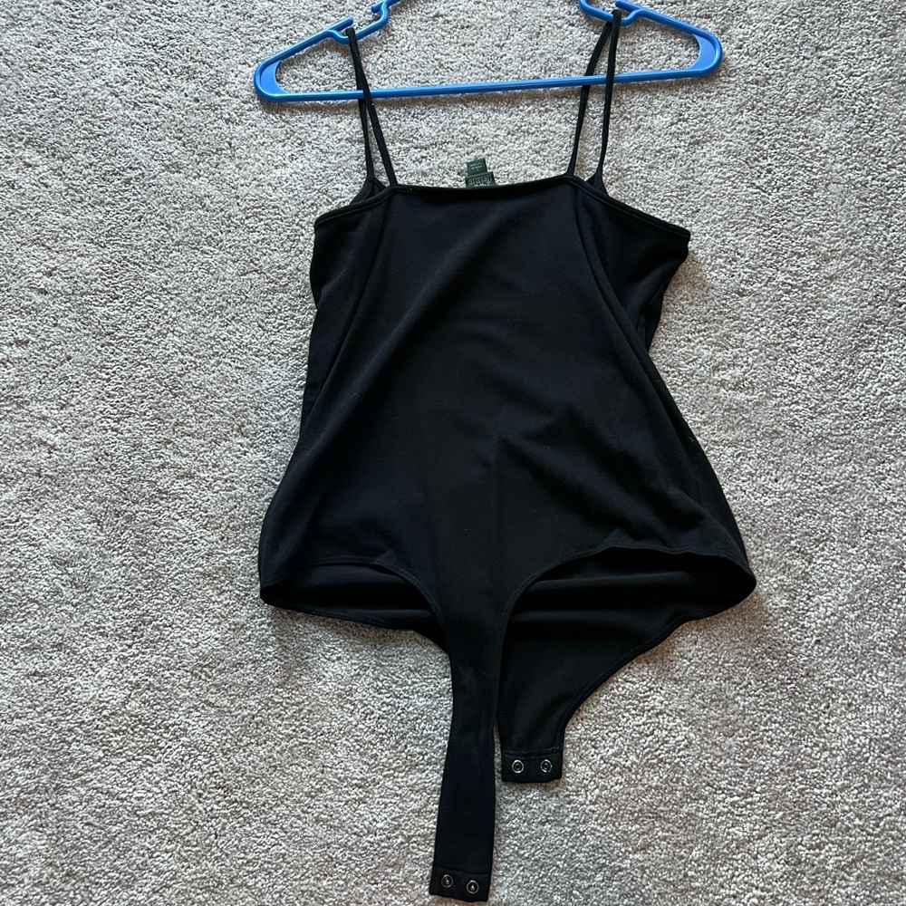 Black, cotton fabric body suit